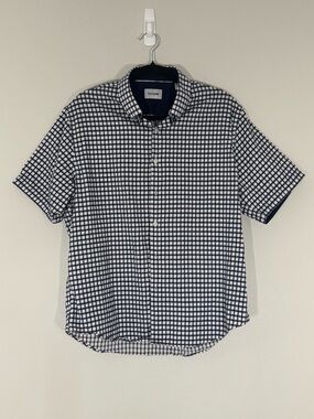 Duchamp London Blue and White Gingham Short Sleeve Button Down Shirt